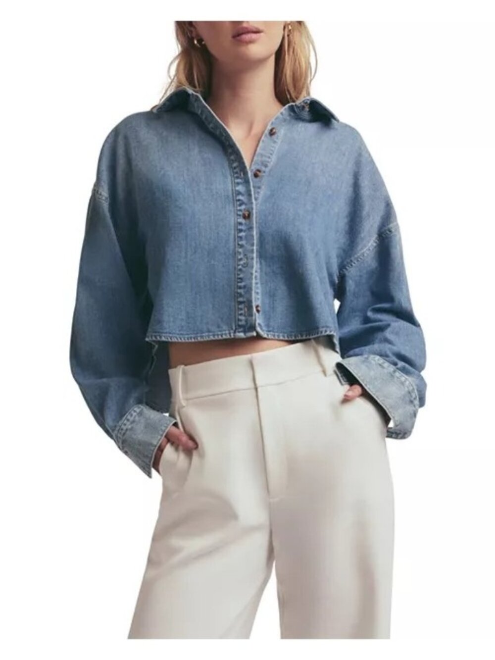 Favorite Daughter The Crop Ex Boyfriend Cotton Denim top shirt size S